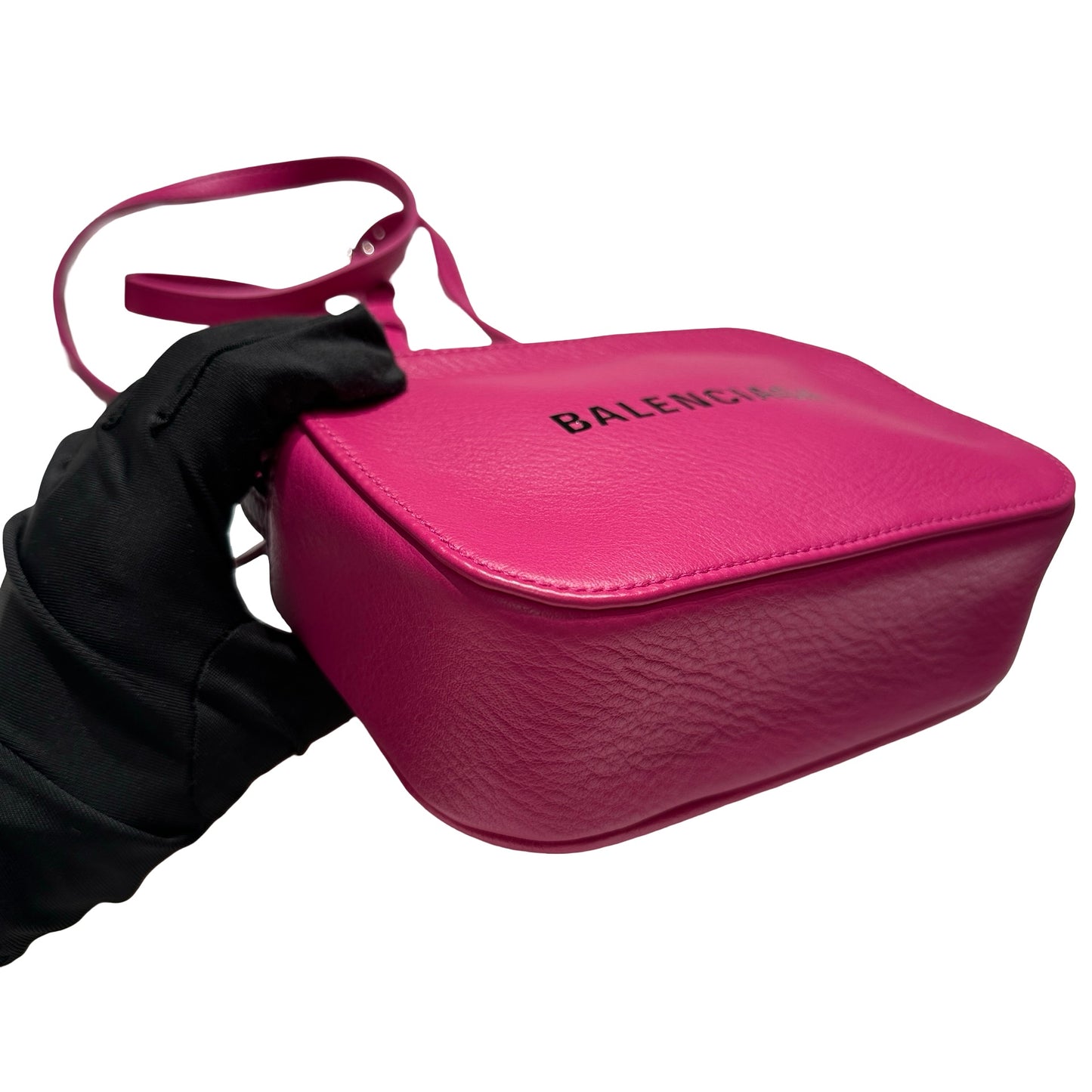 Used BALENCIAGA Leather Logo Print Everyday Camera Bag Camera Bag Pink Black