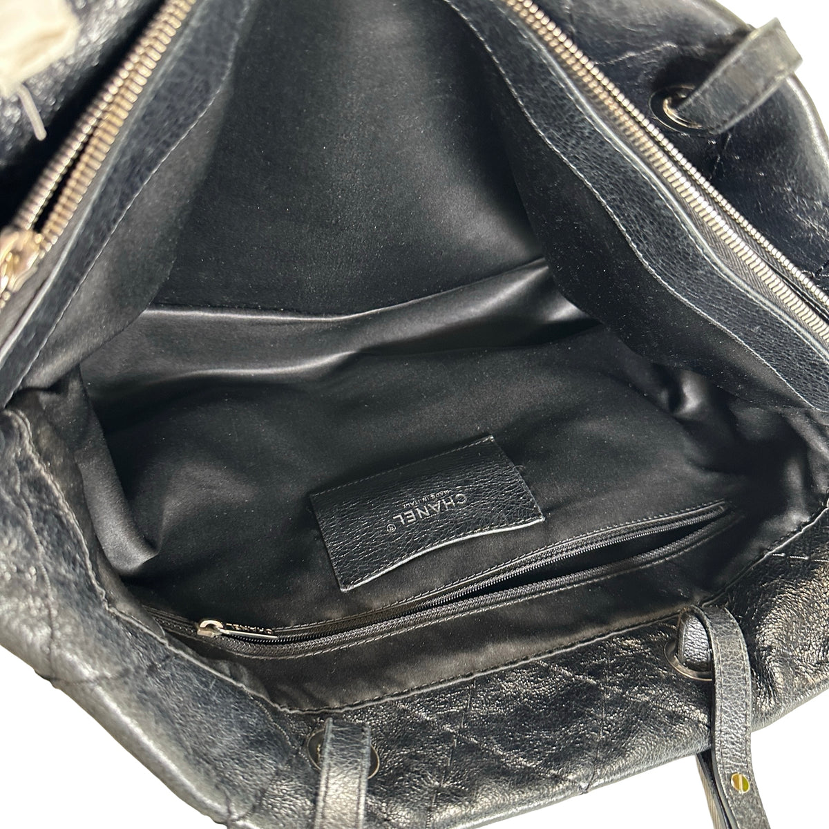 Used CHANEL Wrinkled Calfskin Hobo Shoulder Bag Black PHW