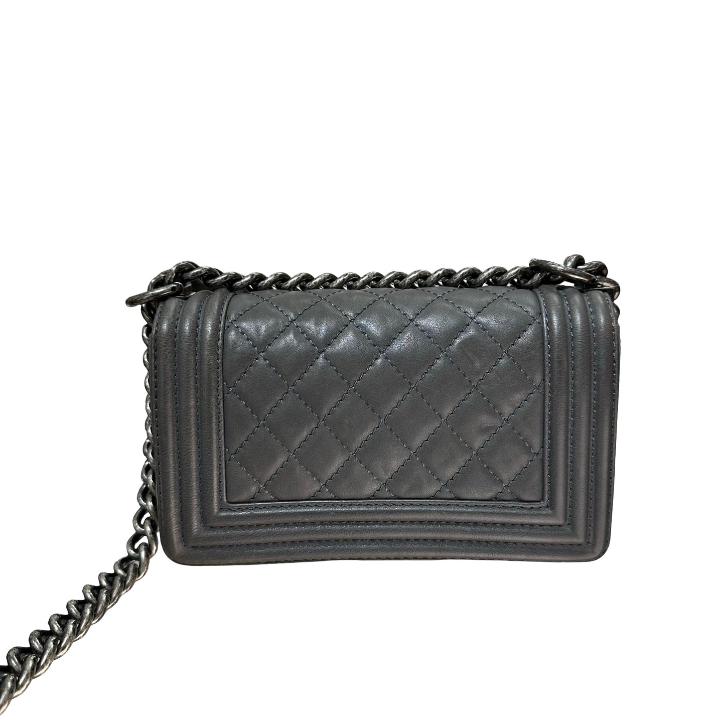 Used CHANEL Boy 20cm Cross Body Bag Grey PHW