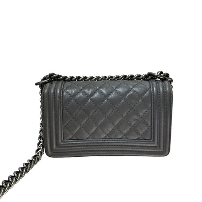 Used CHANEL Boy 20cm Cross Body Bag Grey PHW