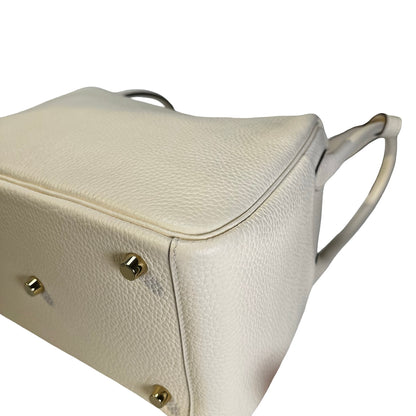 Used HERMES Leather Clemence Lindy Handbag Cream Off-White