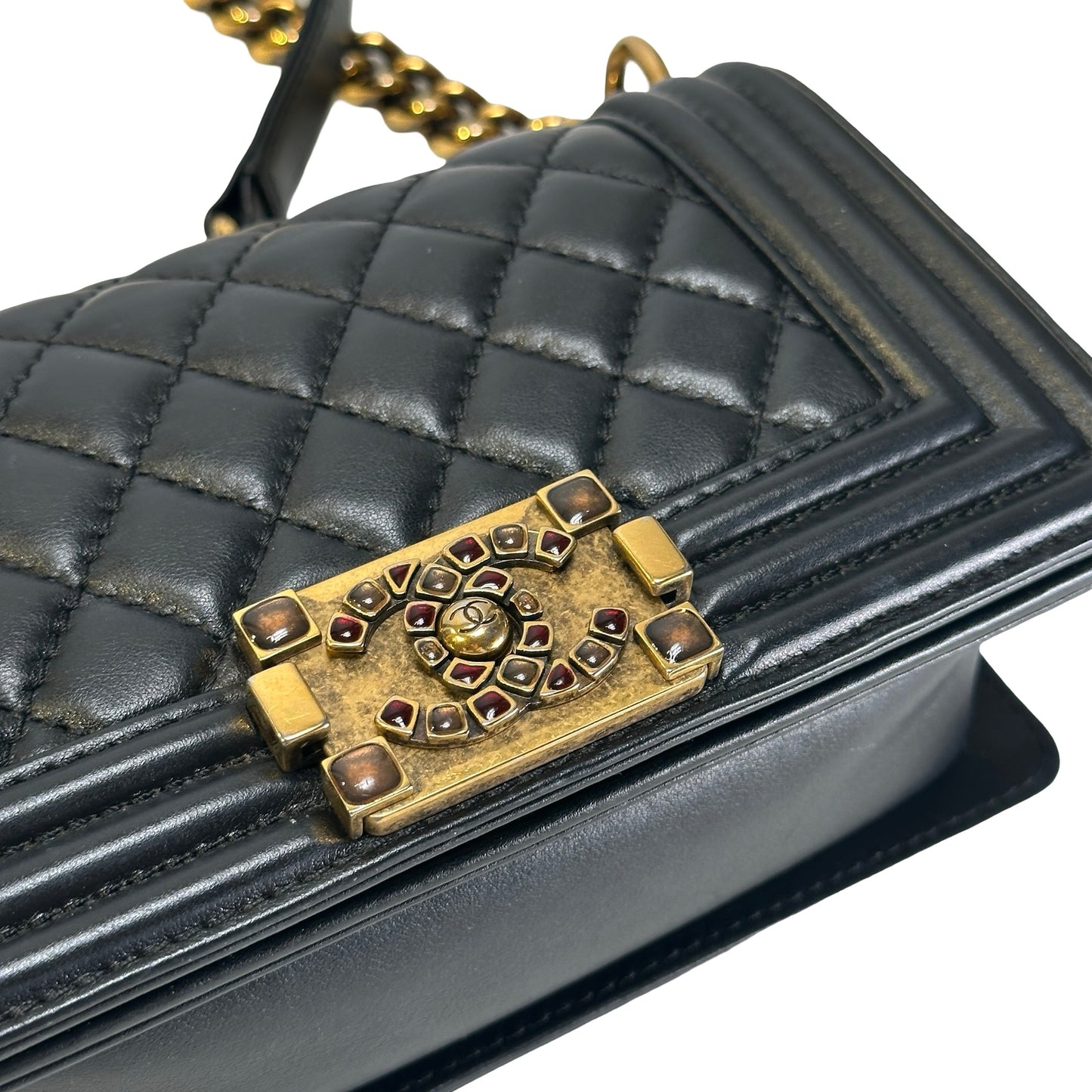Used CHANEL Lambskin Boy 20 Shoulder Bag Black GHW