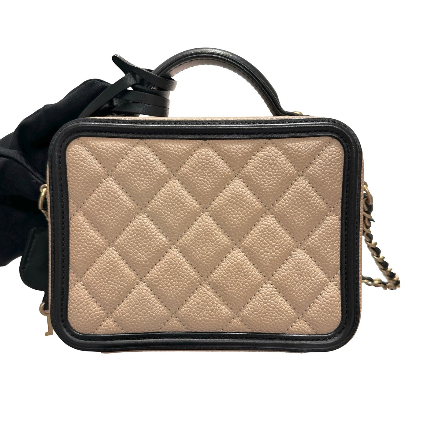 Used CHANEL Calfskin Leather Cross Body Bag Beige GHW