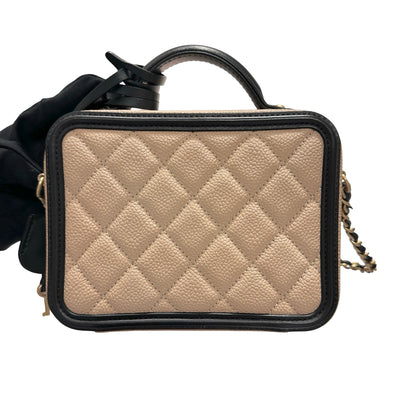 Used CHANEL Calfskin Leather Cross Body Bag Beige GHW