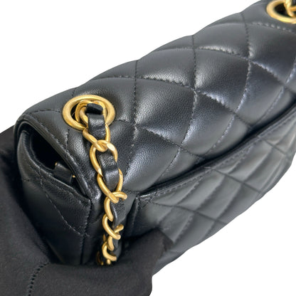 Used CHANEL Quilted Lambskin Mini Flap Bag Shoulder Bag Black Gold