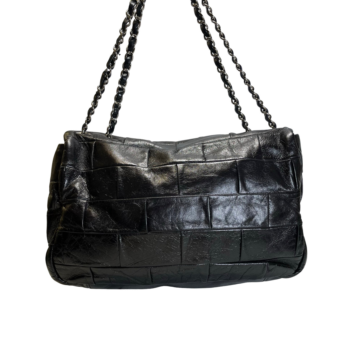 Used CHANEL Chocolate Bar Aged Calfskin 2.55 Reissue Flap Bag Chocolate Bar Chain Shoulder Bag Black，PHW
