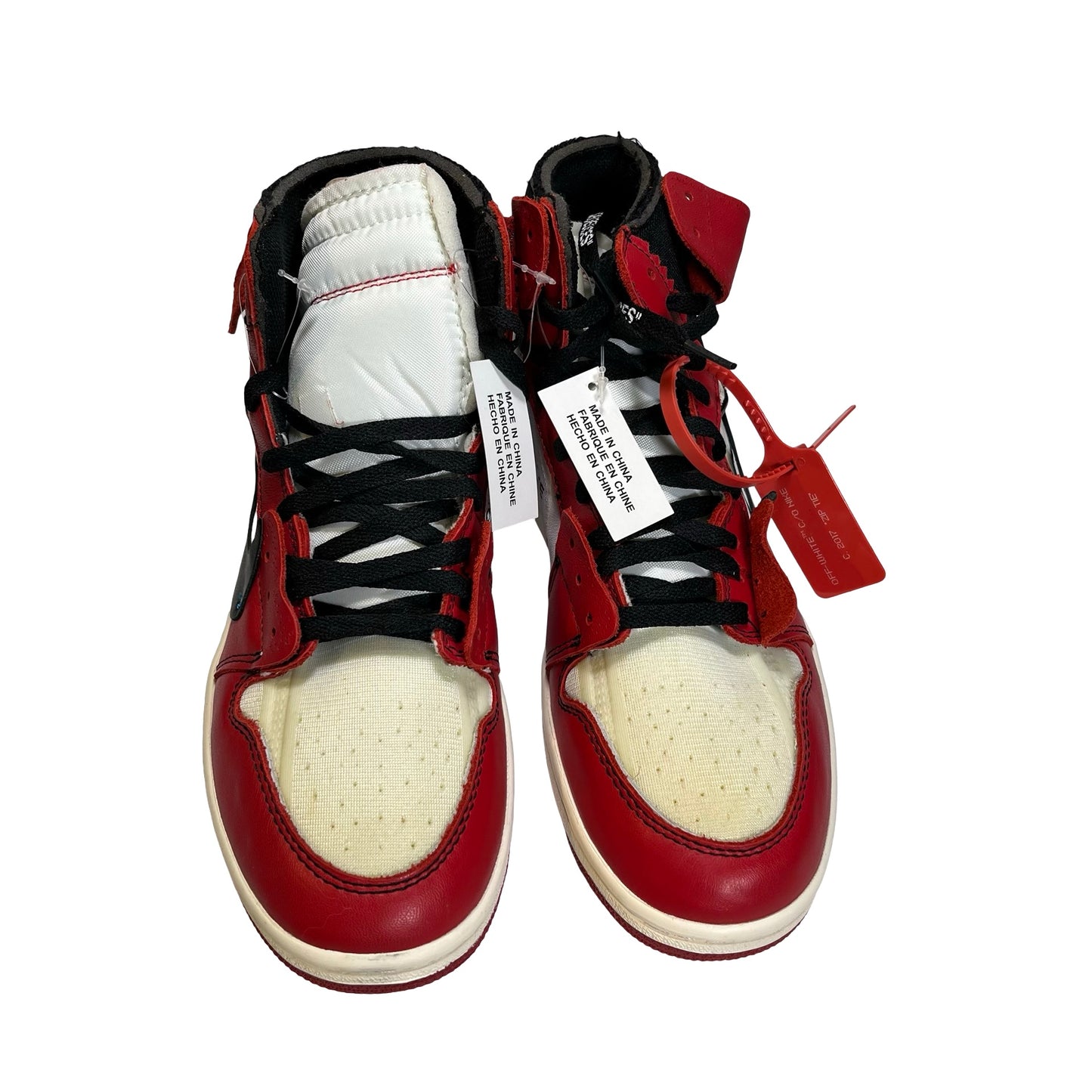 OFF WHITE X NIKE Leather Mesh Suede Off-White x Air Jordan 1 Retro High OG 'Chicago' Sneakers Red White Black