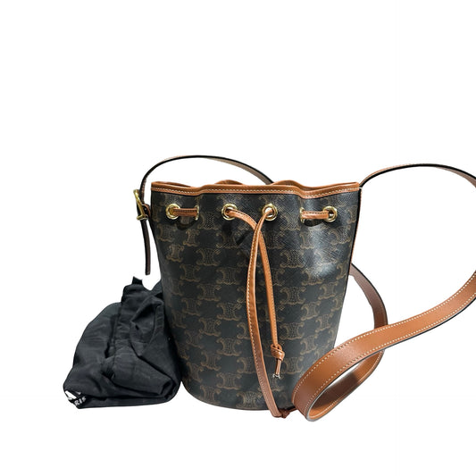Used CÉLINE Canvas Bucket Cross Body Bag Brown GHW
