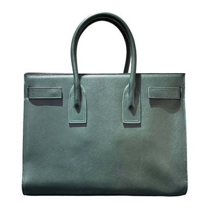 Used Saint Laurent Calfskin Leather Sac de Jour Tote Bag Green GHW