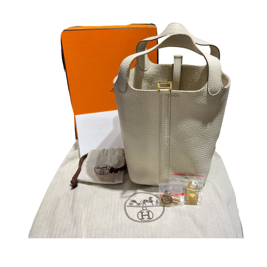 Used Hermès Picotin 18 Bucket Bag 8L WHITE GHW