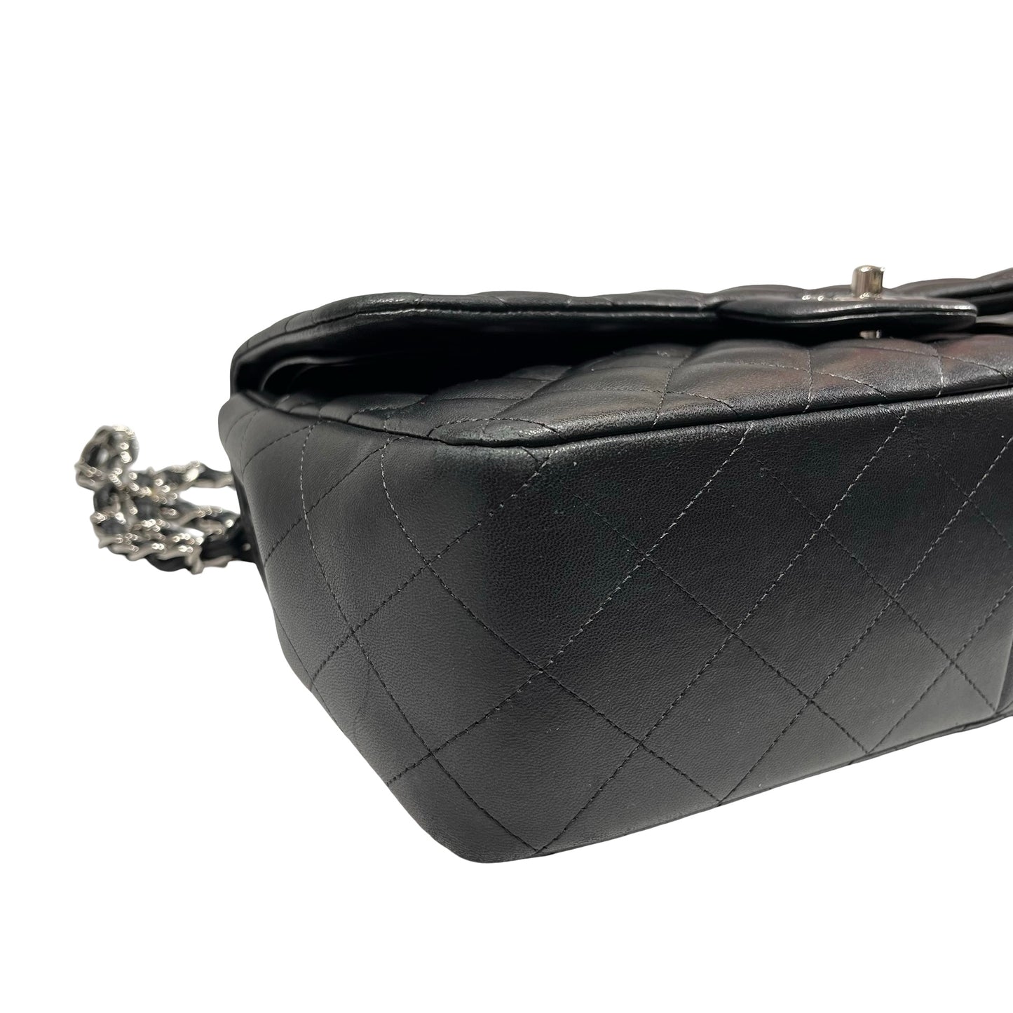 Used CHANEL Lambskin Leather Jumbo Shoulder Bag Black PHW