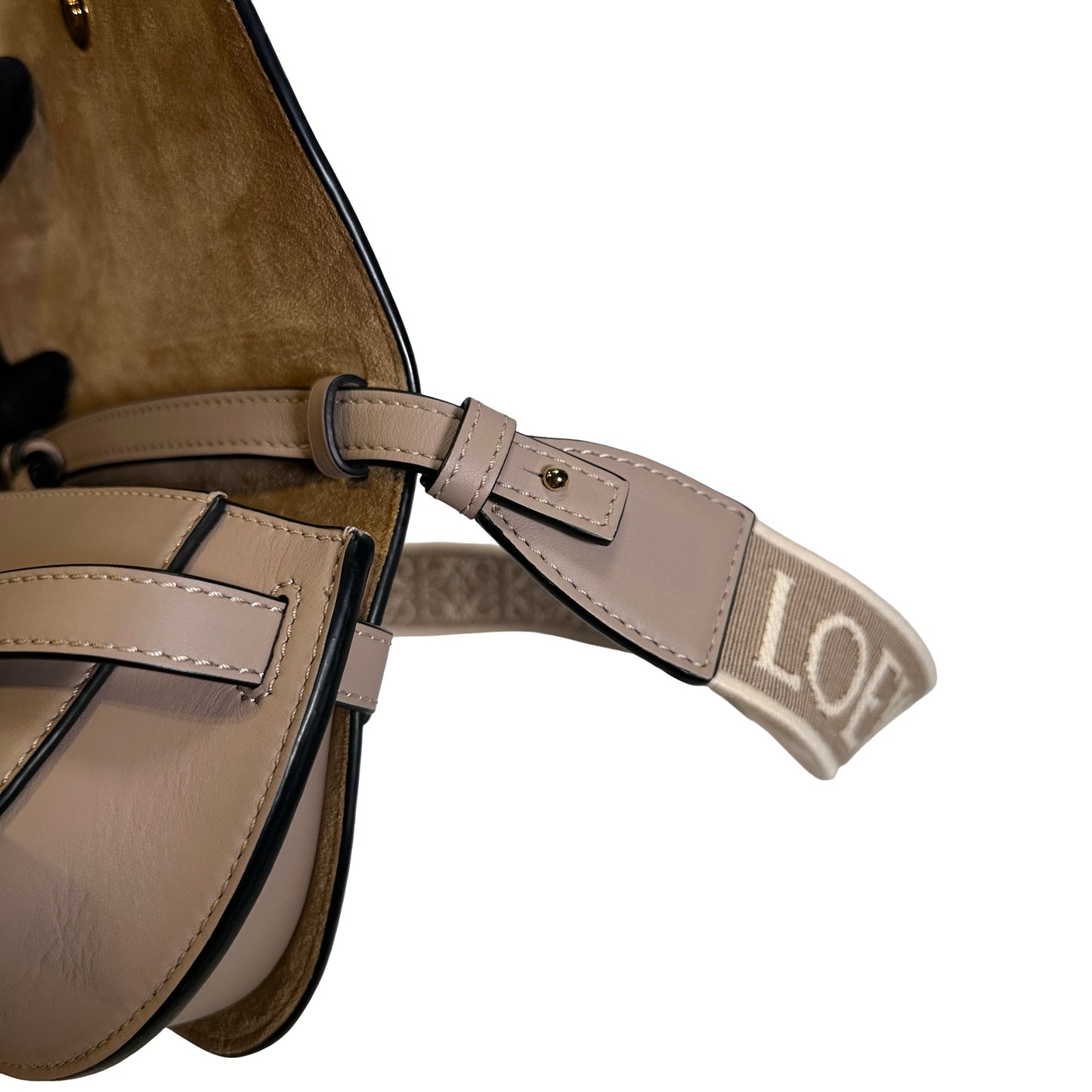 Used LOEWE Calfskin Gate Dual Crossbody Bag Taupe