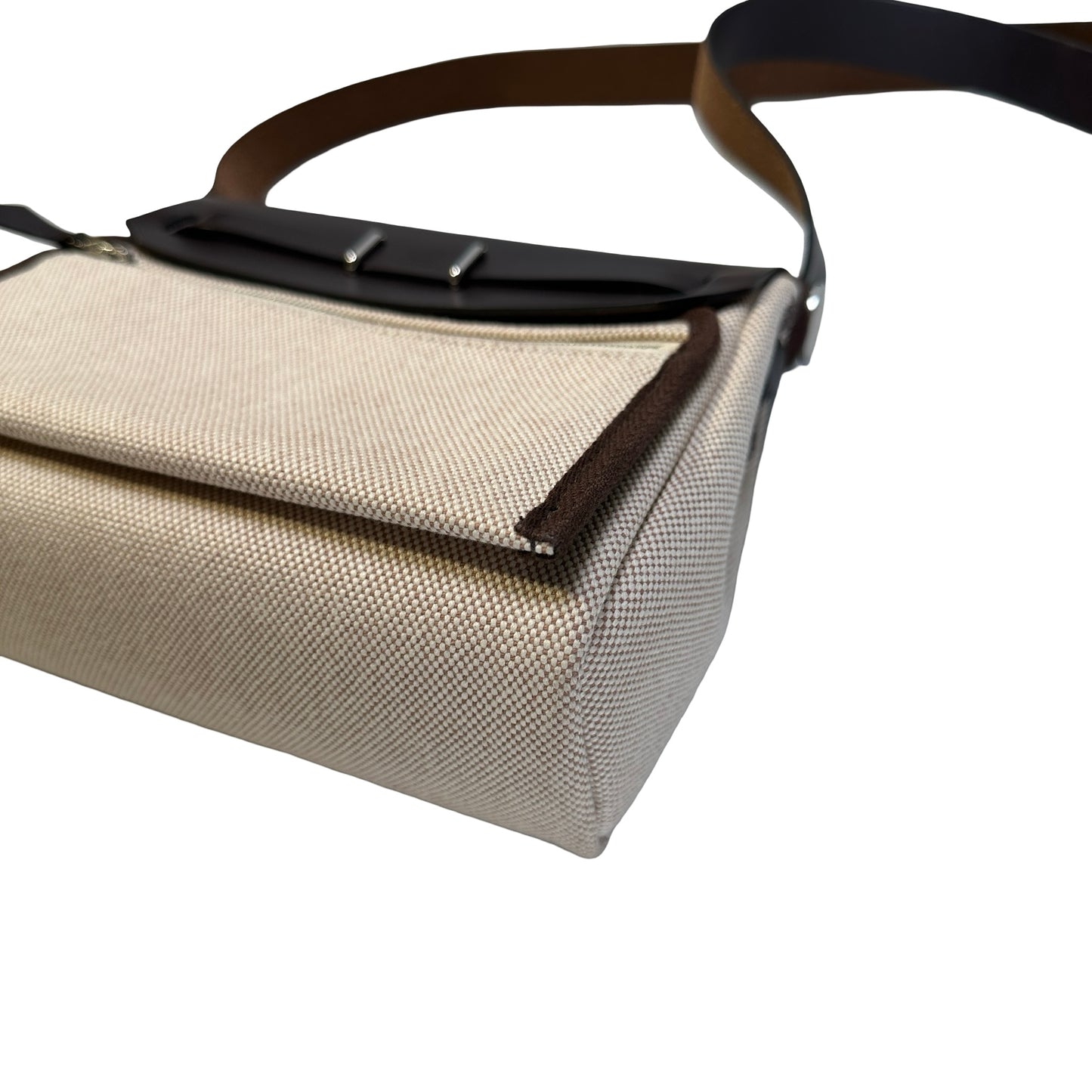 Used HERMES Canvas Leather Mini Herbag Handbag Beige Brown