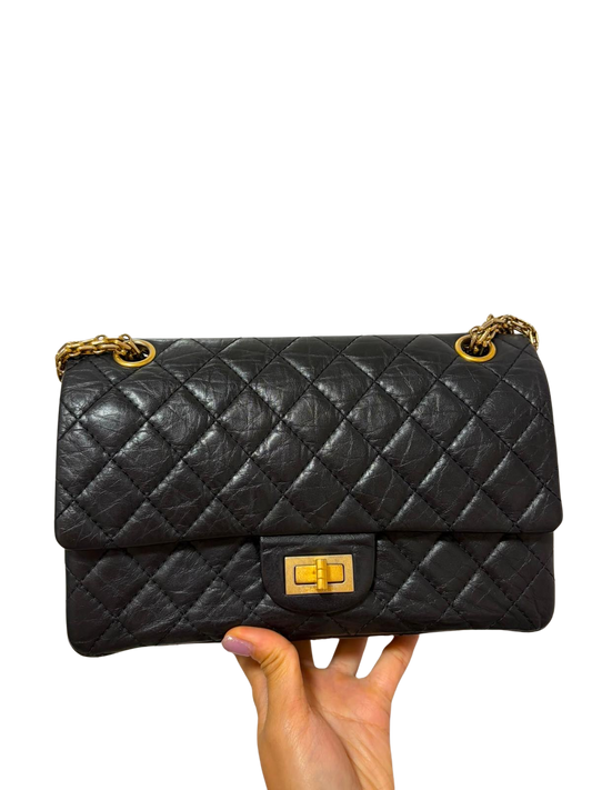 Used CHANEL Quilted Aged Calfskin 2.55 Reissue Shoulder Bag Black Gold