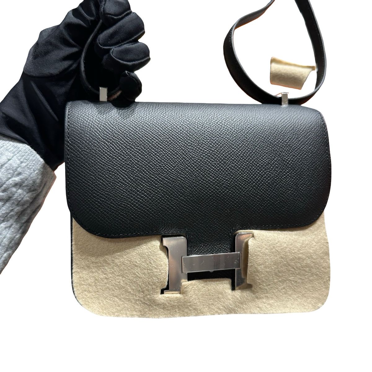 Brand New HERMES Epsom Felt Constance Crossbody Bag Black White