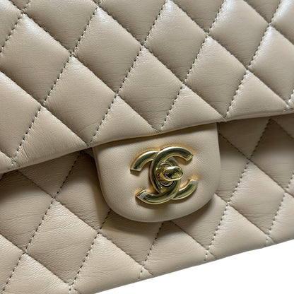 Used CHANEL Lambskin Classic Flap 25cm Chain shoulder bag Beige GHW