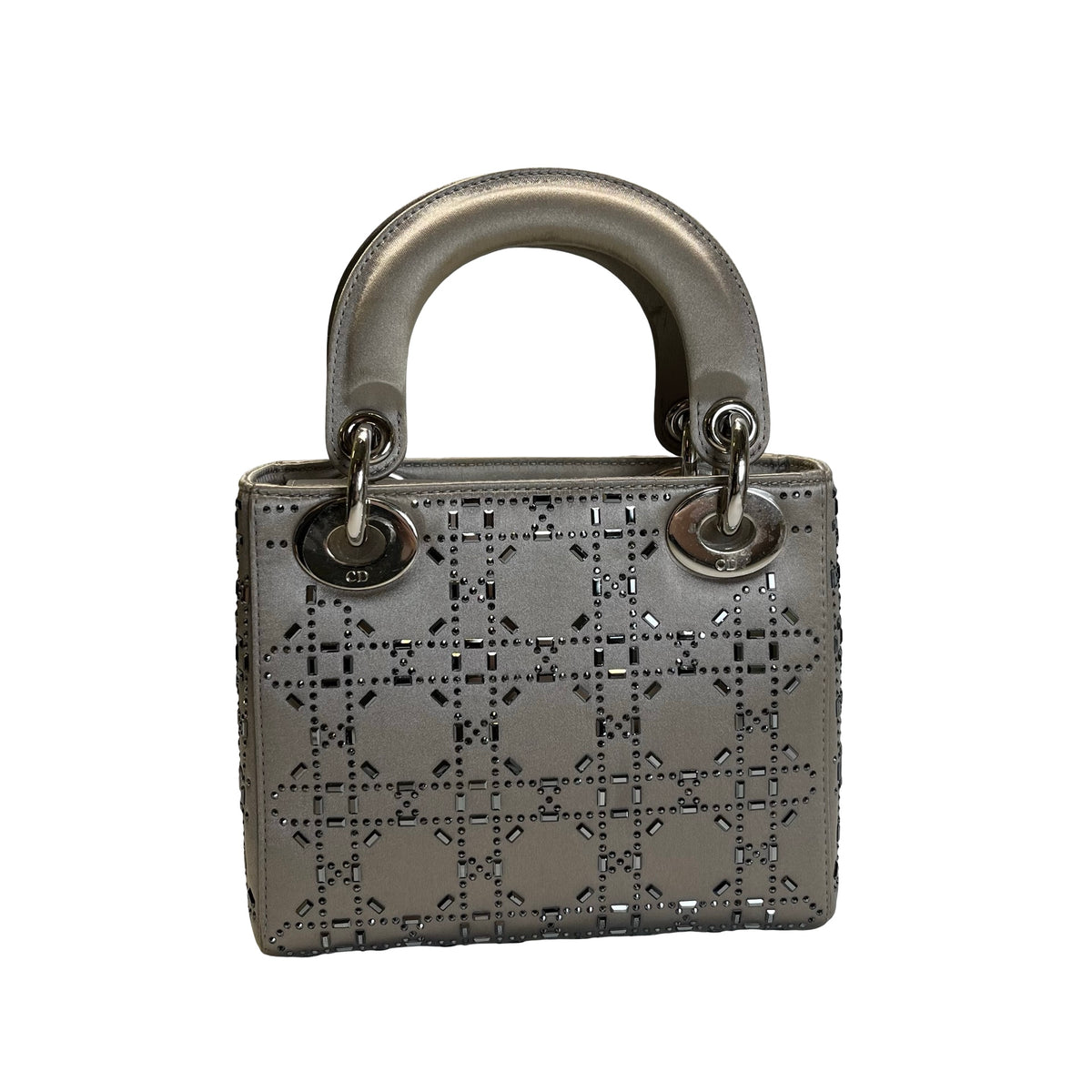 DIOR Cannage Studded Lady Dior Handbag Grey Silver