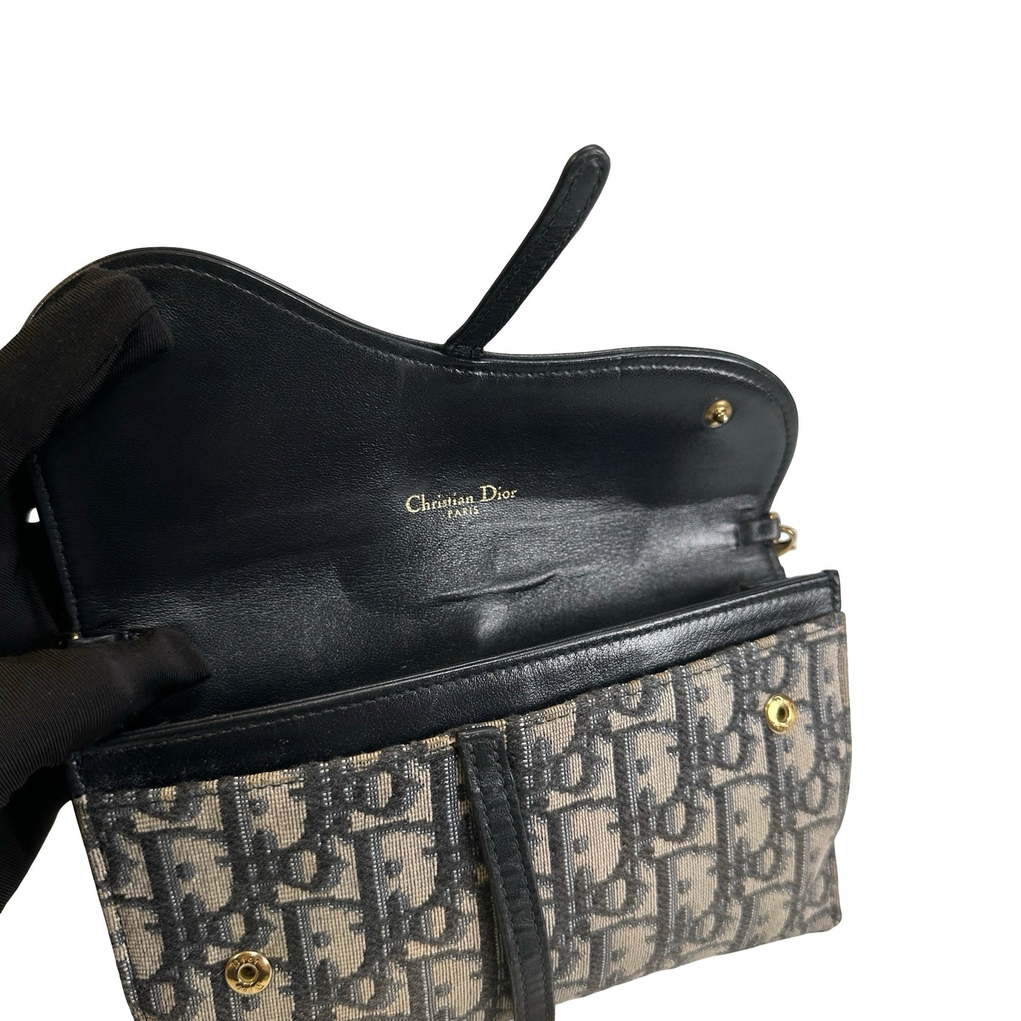 Used DIOR Oblique Canvas Oblique WOC Cross body bag Navy Grey