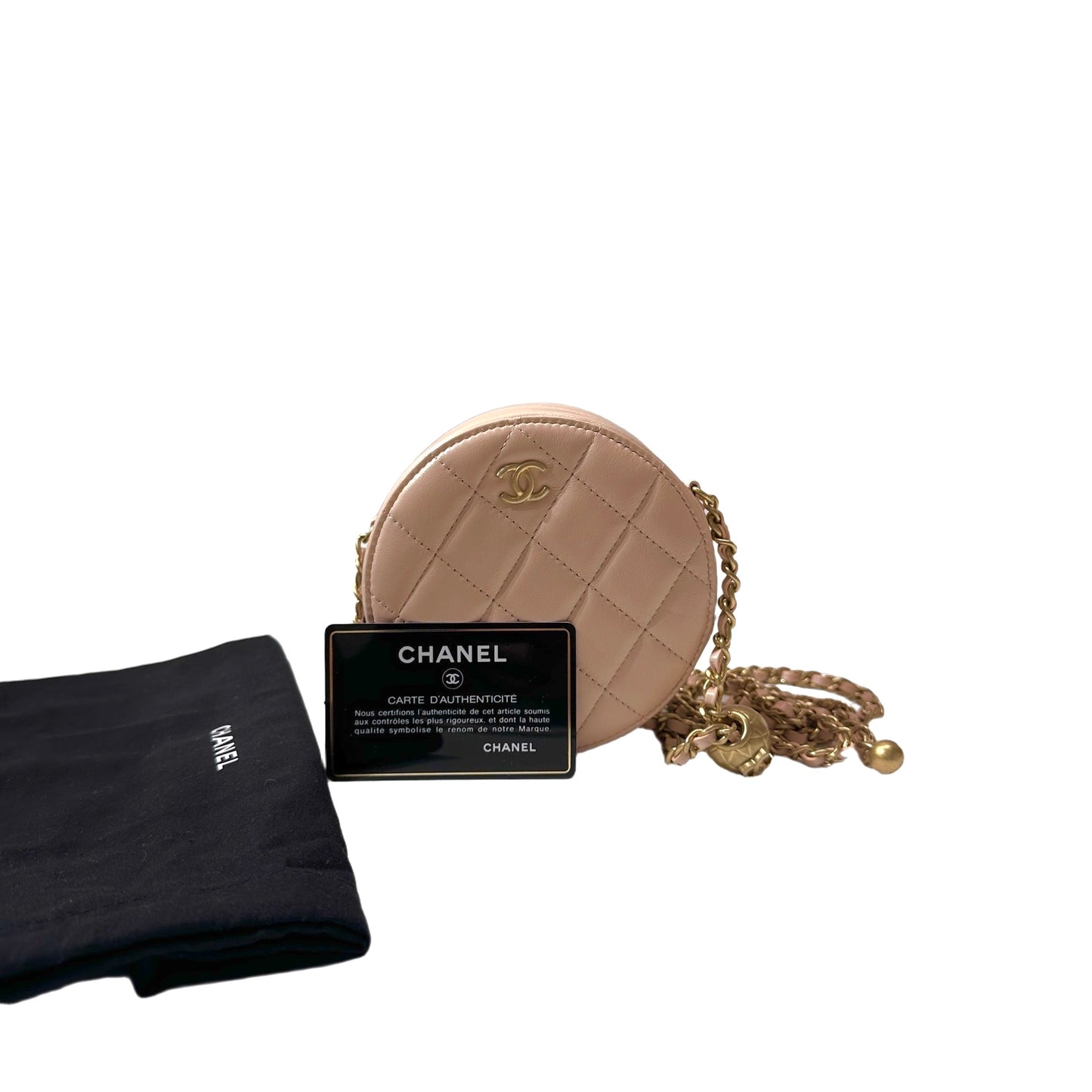 Used CHANEL Lambskin Leather Chain with Gold Ball Cross Body Bag Pink GHW