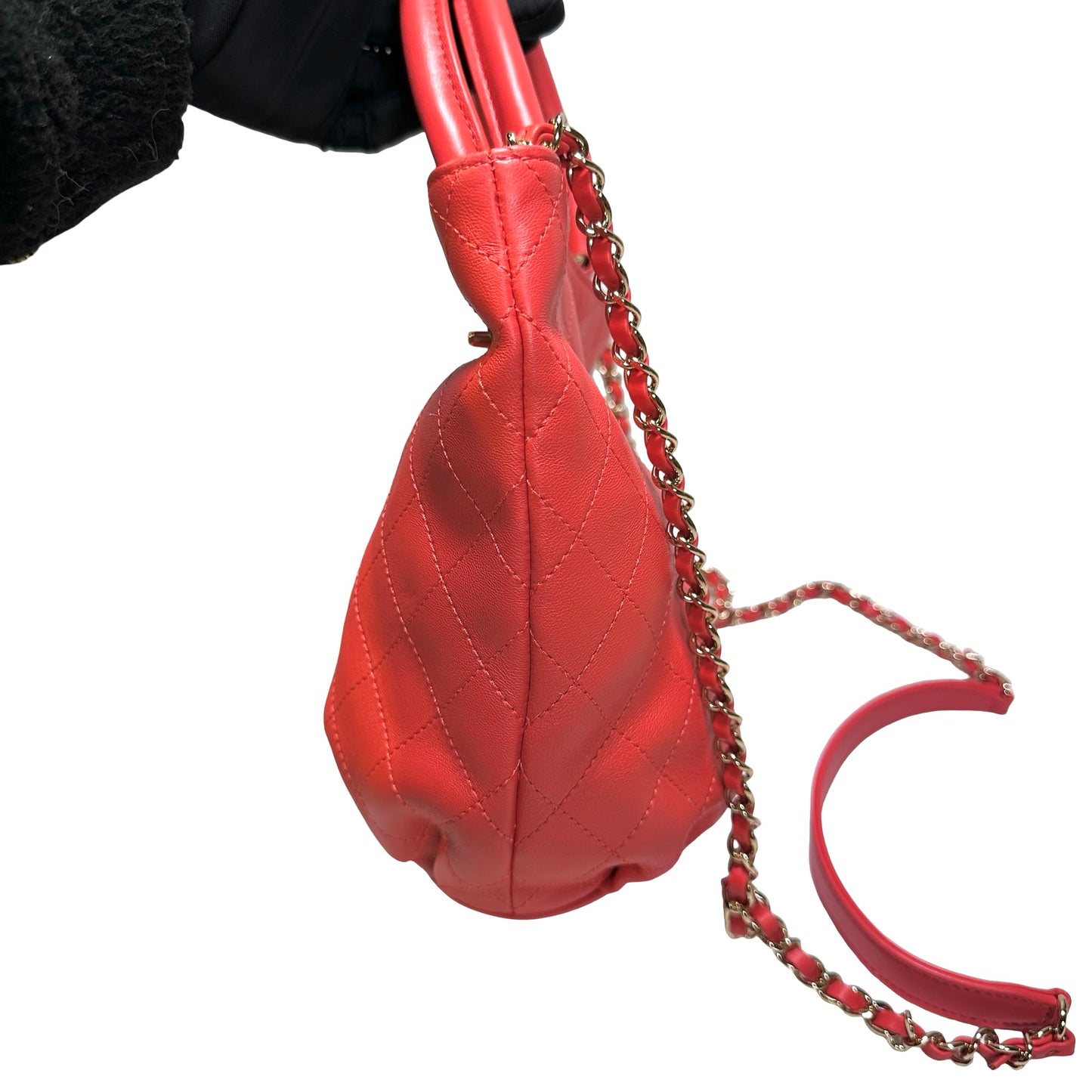 Used Chanel Lambskin Leather Bucket Bag Red PHW