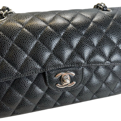 Used CHANEL Quilted Caviar Classic Flap 23 Chain Shoulder Bag Black Silver