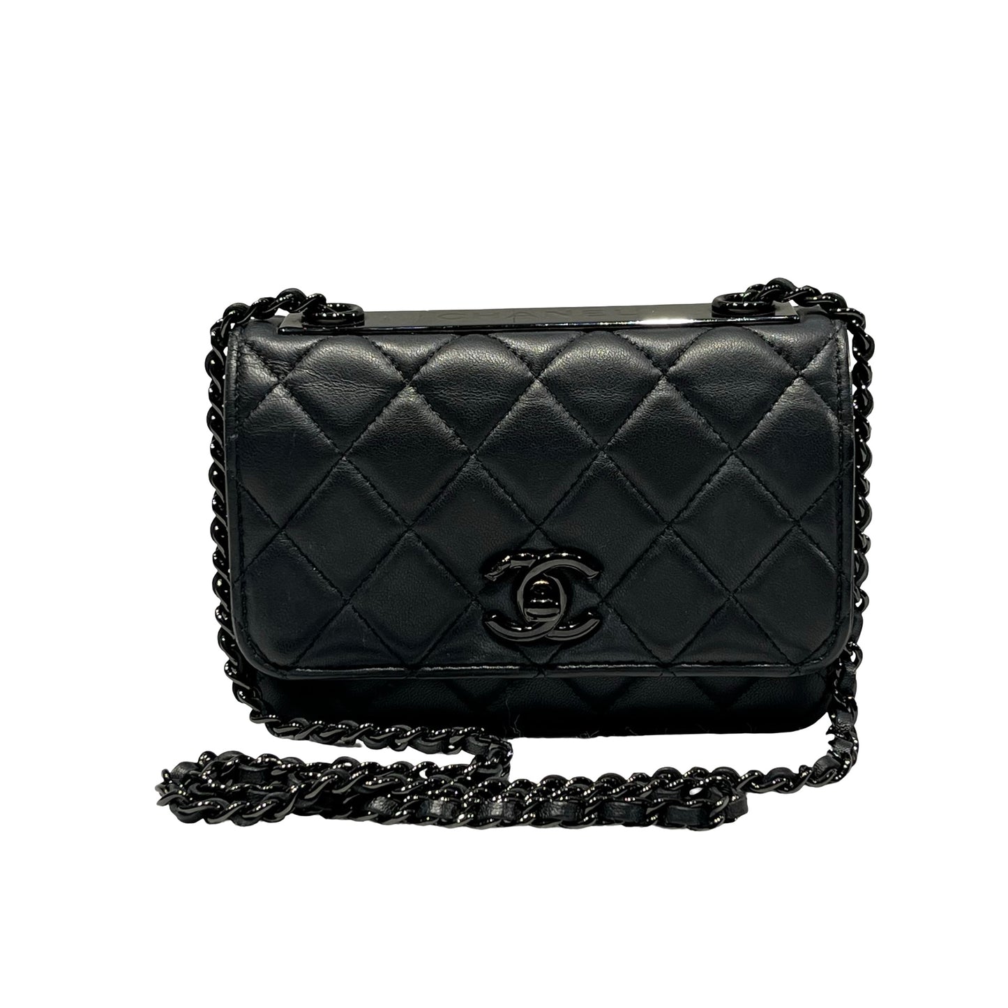 Used CHANEL Calfskin Leather MINI WOC Cross Body Bag Black