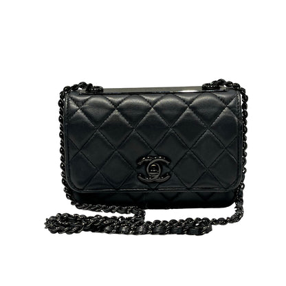 Used CHANEL Calfskin Leather MINI WOC Cross Body Bag Black