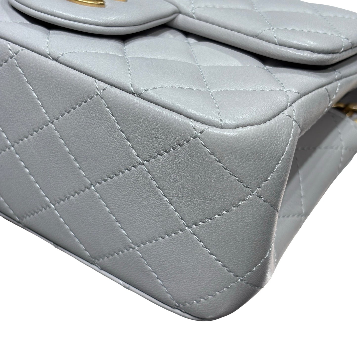 Used CHANEL Lambskin Leather Classic Flap Mini Chain Shoulder Bag Grey GHW