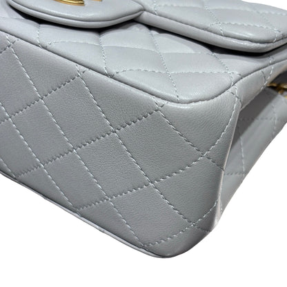 Used CHANEL Lambskin Leather Classic Flap Mini Chain Shoulder Bag Grey GHW