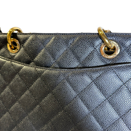 Used Chanel Caviar Leather GST Tote Bag Black GHW