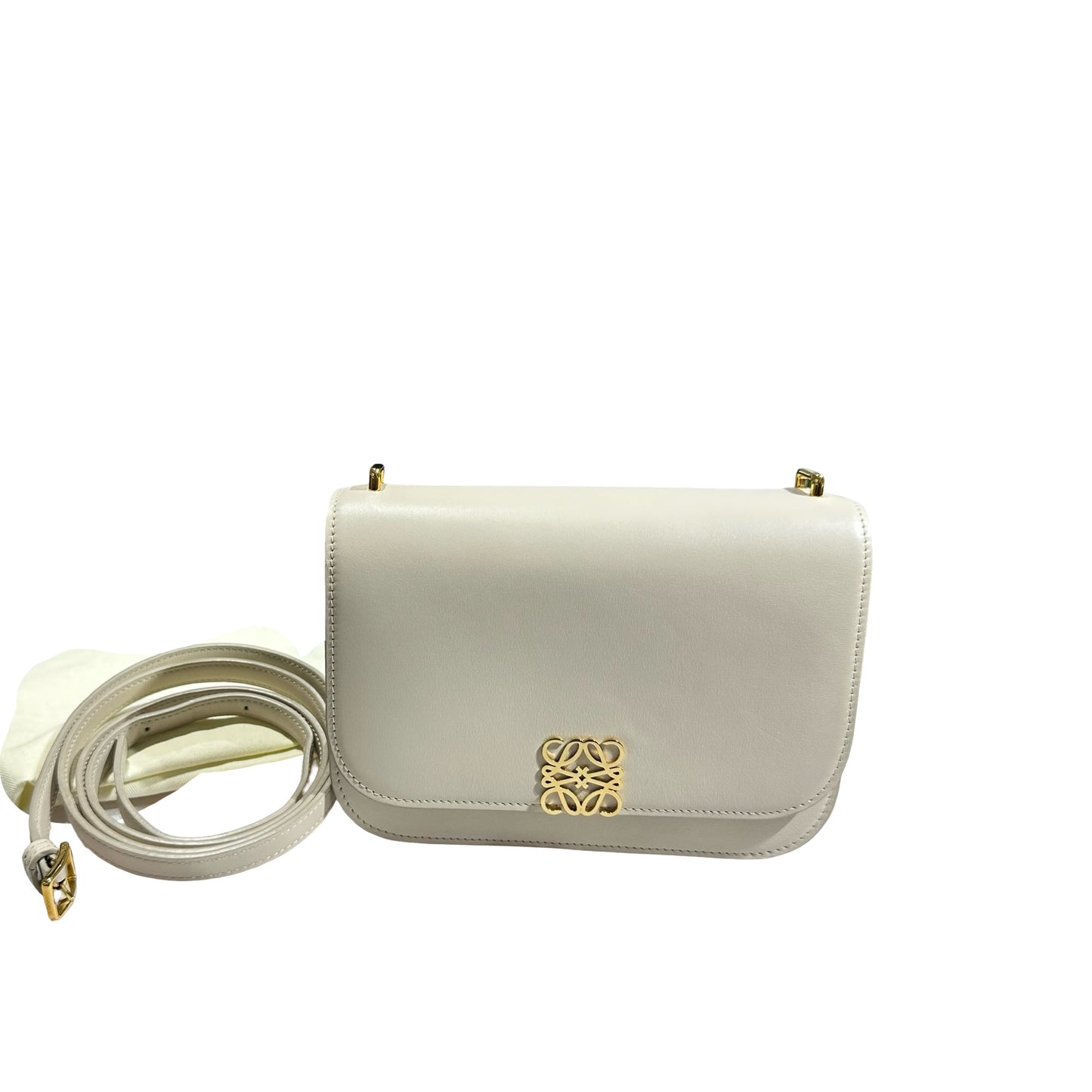 Used LOEWE Calfskin Leather Cross Body Bag White GHW