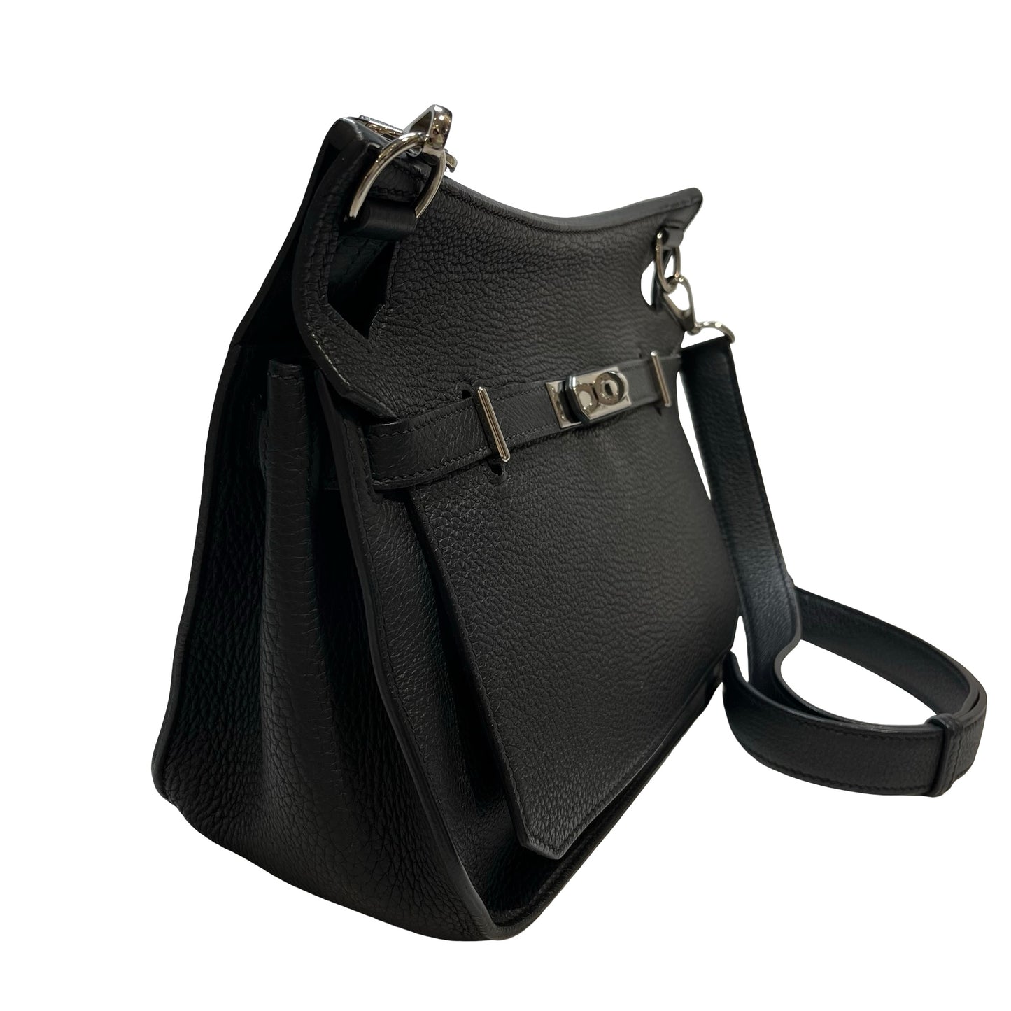 Used HERMÈS Calfskin Leather Jypsieve 28 Shoulder Bag Black PHW
