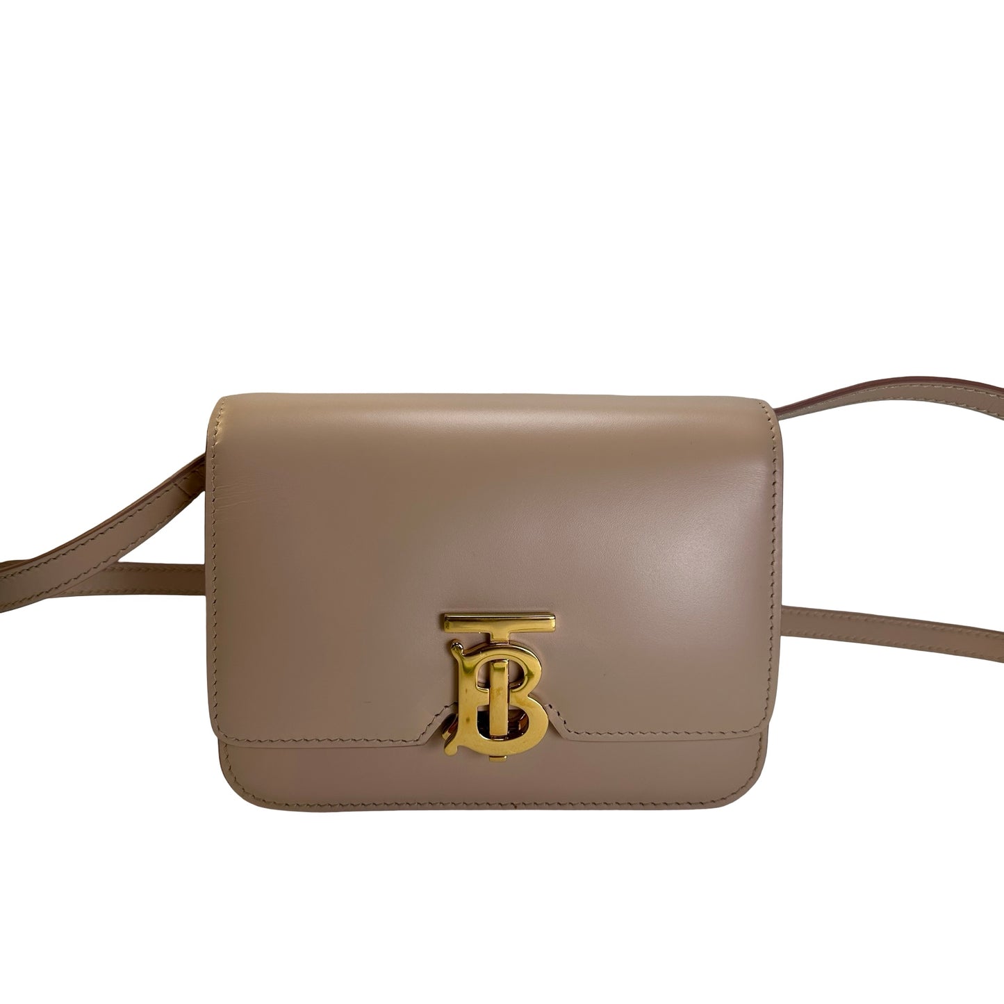 Used BURBERRY Calfskin TB Bag Shoulder Bag Beige