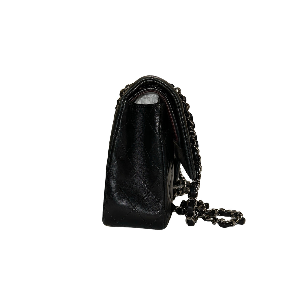 Used CHANEL Quilted Lambskin Classic Flap Chain Shoulder Bag Black Silver hardware