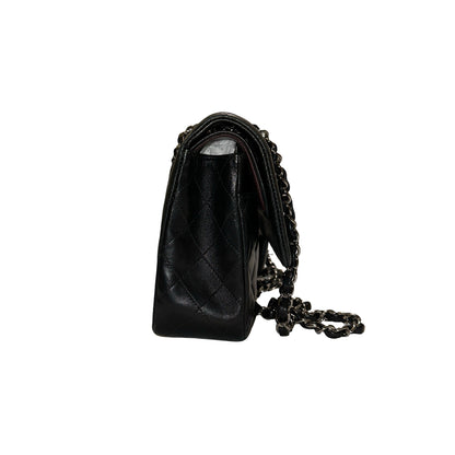 Used CHANEL Quilted Lambskin Classic Flap Chain Shoulder Bag Black Silver hardware