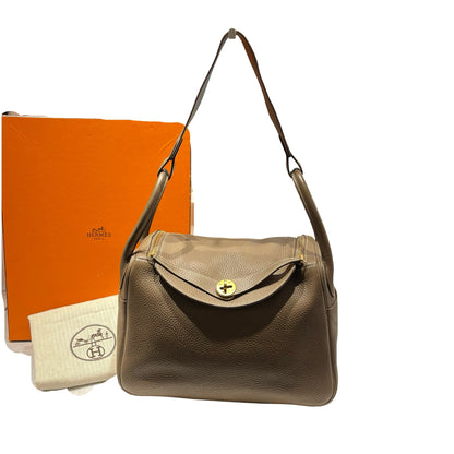 Used Hermès Calfskin Leather Lindy 30 Shoulder Bag GHW Brown