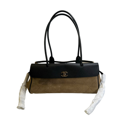 Brand New CHANEL Quilted Suede Caviar East West Flap Tote Tote Bag Black Brown