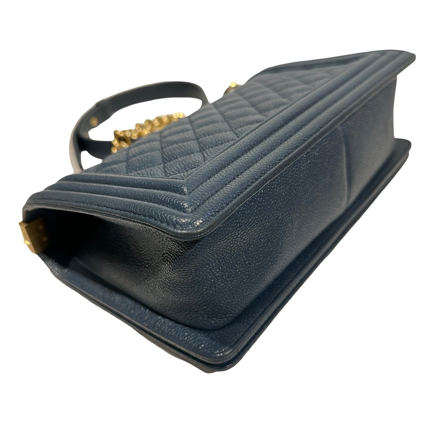 Used Chanel Calfskin Leather Boy 25 Shoulder Bag GHW Blue