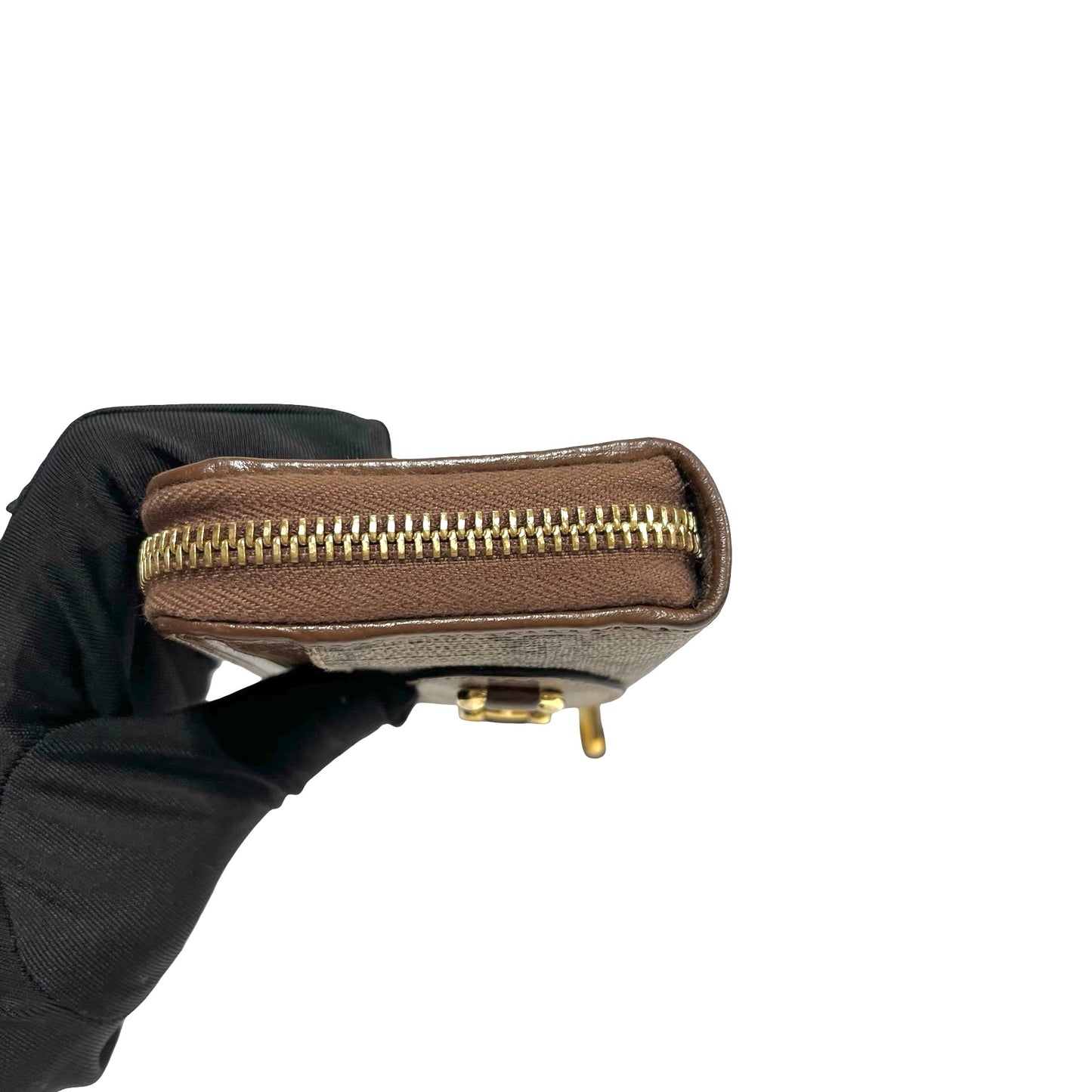 Used GUCCI GG supreme canvas Leather Gucci Horsebit 1955 ZIp around Wallet Coin Purse Brown