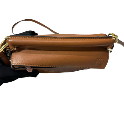 Used Loewe Calfskin Leather Puzzle Mini Cross Body Bag Brown Pink GHW