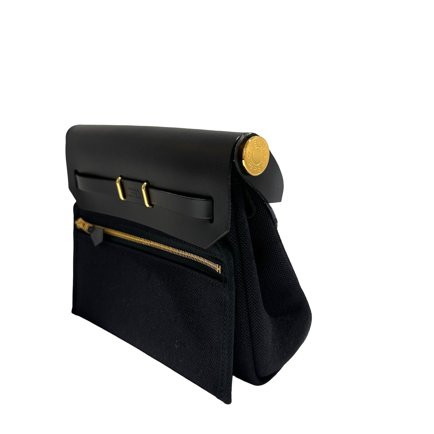 Brand New HERMES Toile Herbag Two Way Shoulder Bag Black Noir