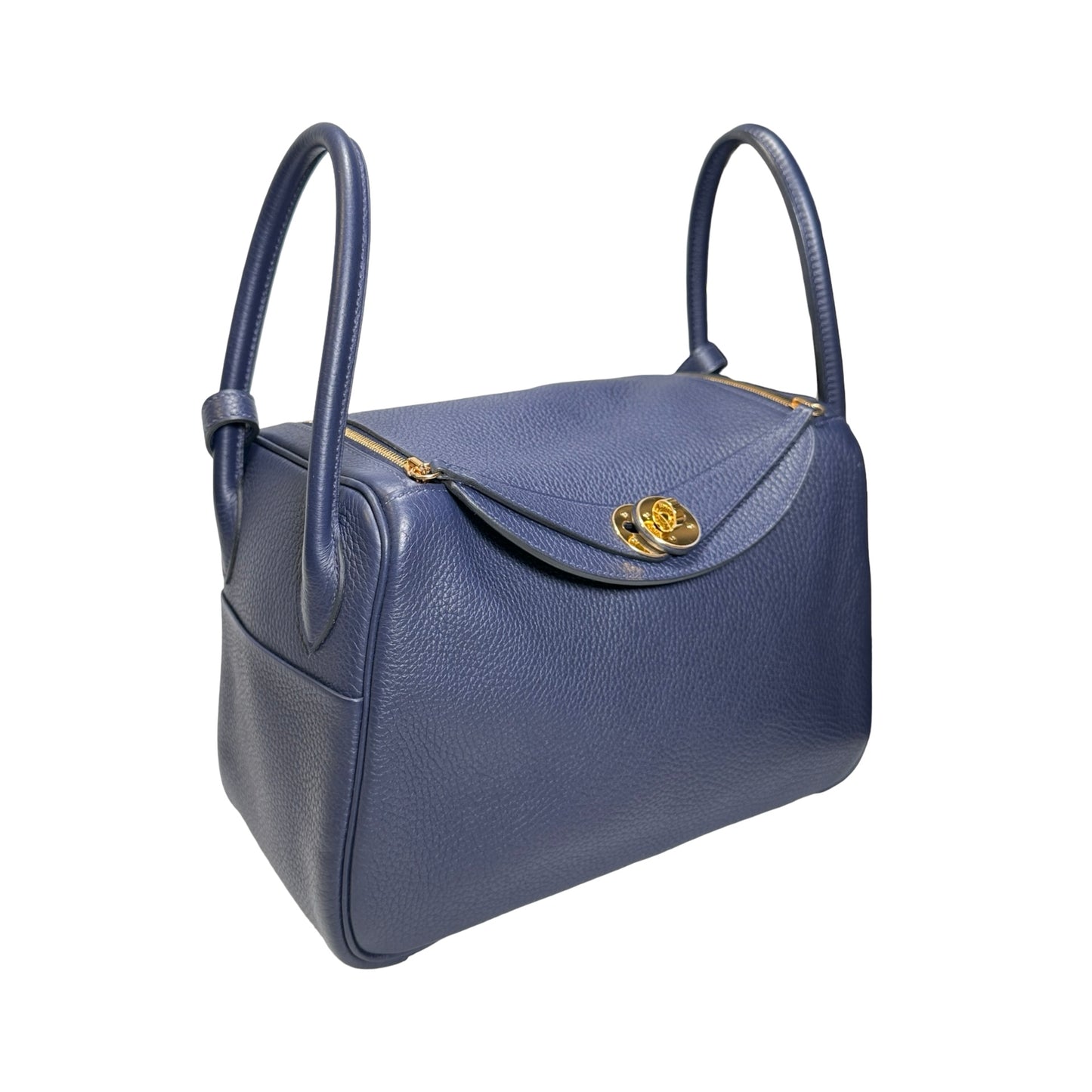 Used HERMES Clemence Lindy 26 Handbag Navy GHW