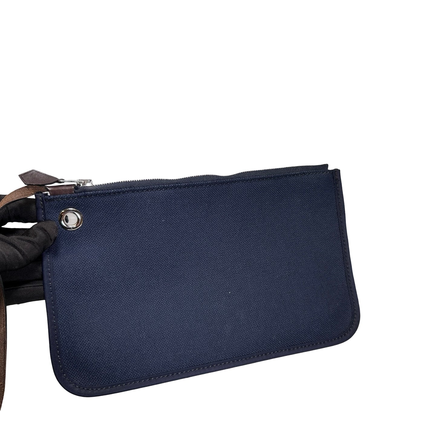 Used HERMES Toile Hunter Herbag Zip Handbag Navy Blue Brown