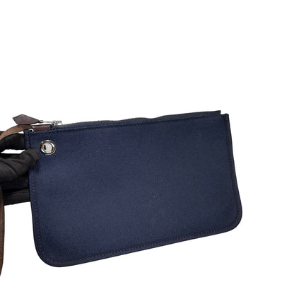 Used HERMES Toile Hunter Herbag Zip Handbag Navy Blue Brown