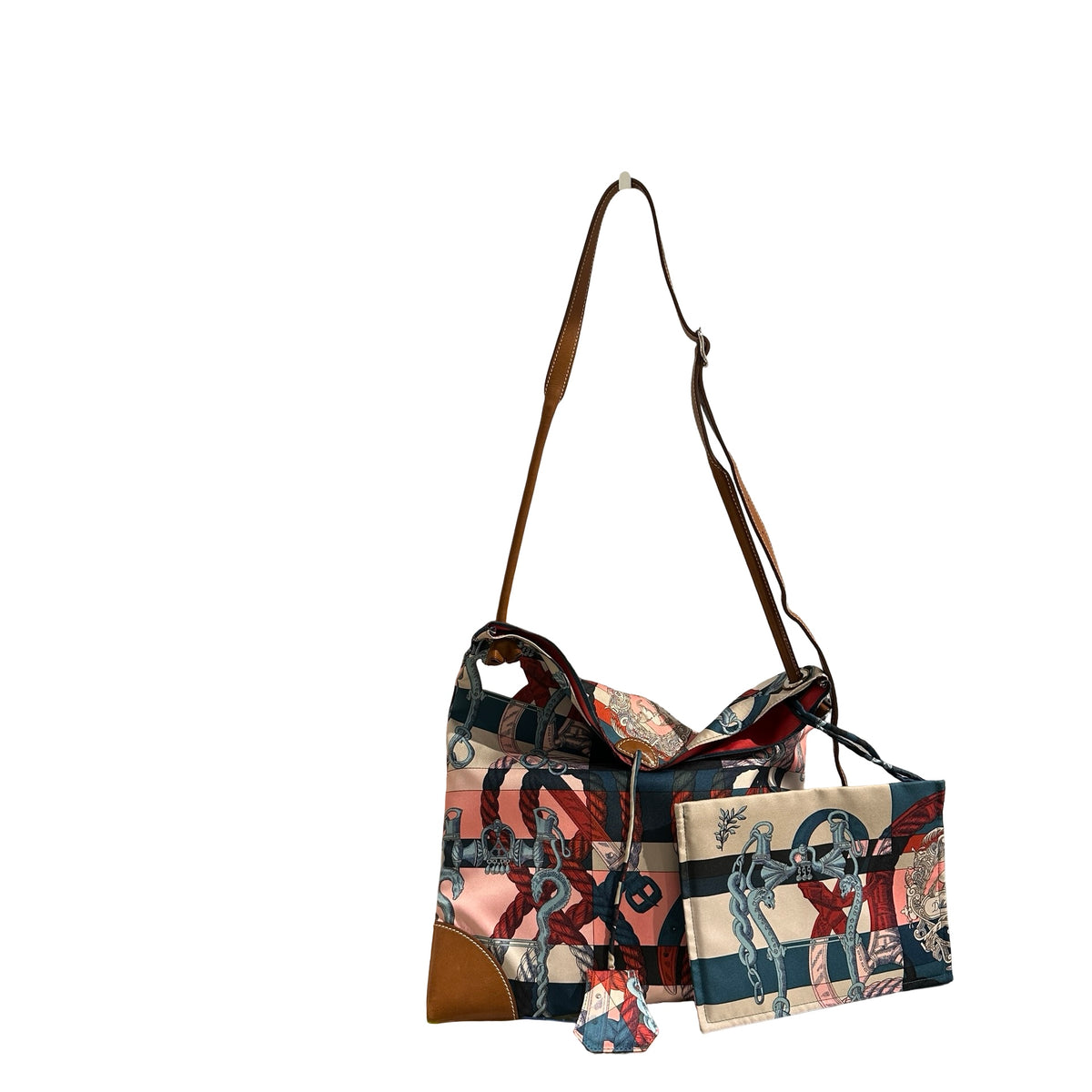 Used HERMES Della Cavalleria Silky City Tote Bag Pink Blue Red Black Brown