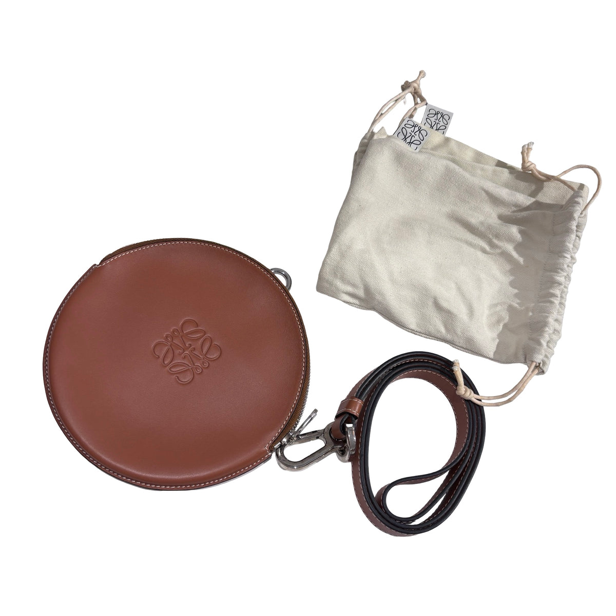 Used LOEWE Leather Anagram Heel Pouch Crossbody Bag Brown，PHW