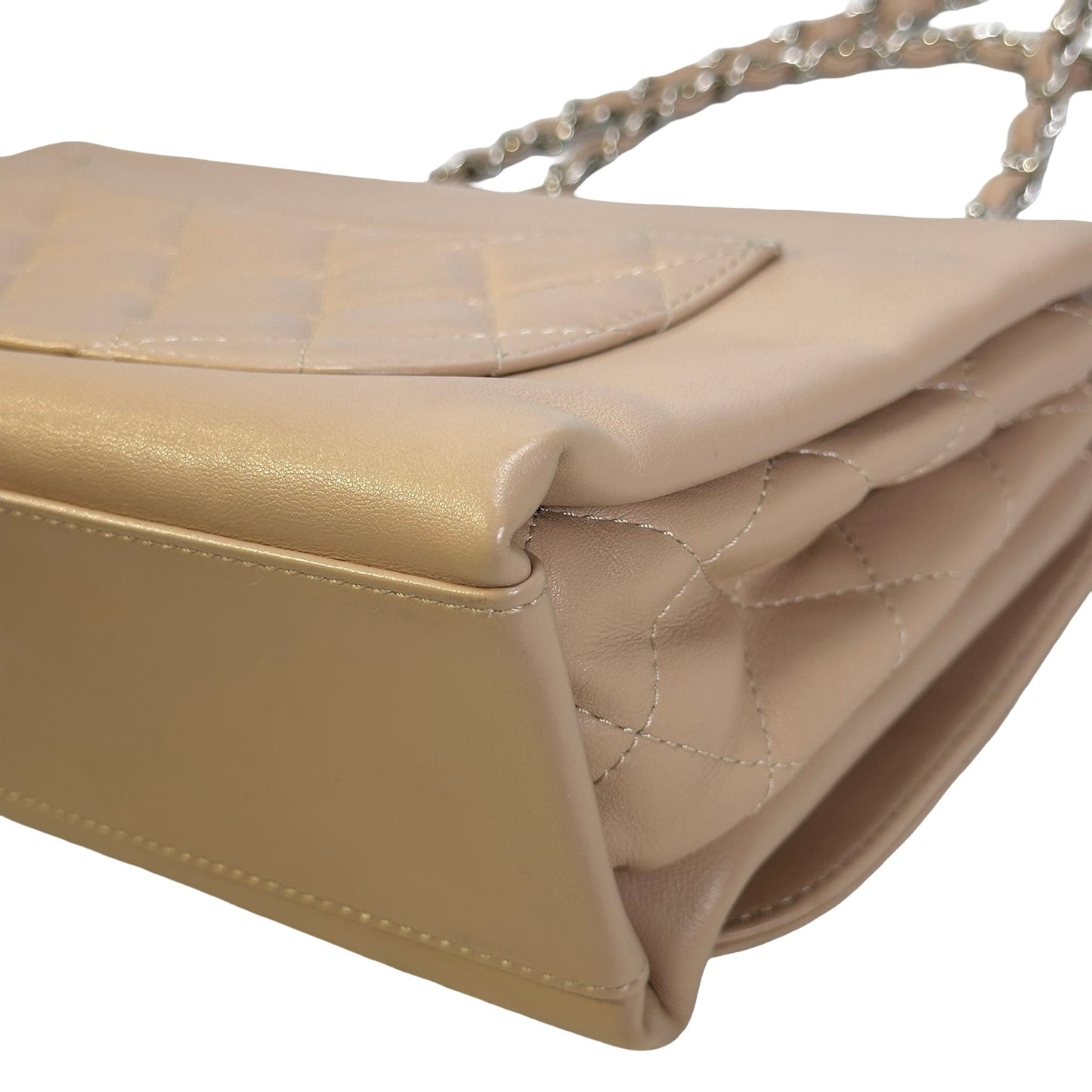 Used CHANEL Quilted Trapeze Flap Bag Chain Shoulder Bag Beige PHW