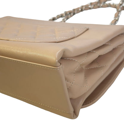 Used CHANEL Quilted Trapeze Flap Bag Chain Shoulder Bag Beige PHW
