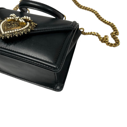 Used DOLCE & GABBANA Calfskin Leather Chain Shoulder Shoulder Bag Black GHW