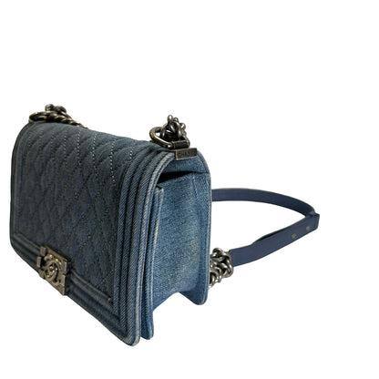 Used CHANEL Denim Boy Chain Shoulder Bag Blue